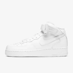 white nike airforce 1 mid in white background.