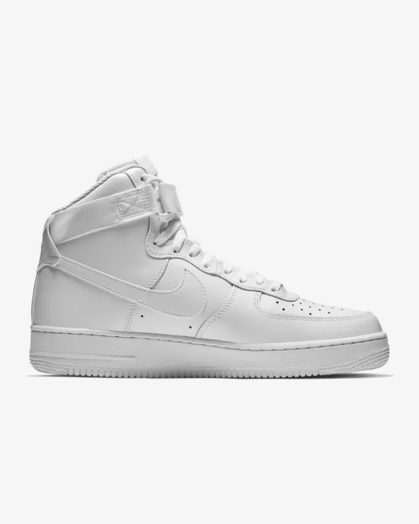 white nike air force 1 high with white background.