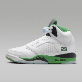 green air jordan retro 5 in a white background