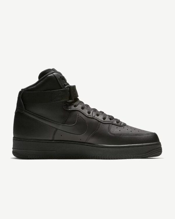 black nike airforce 1 high in white background.