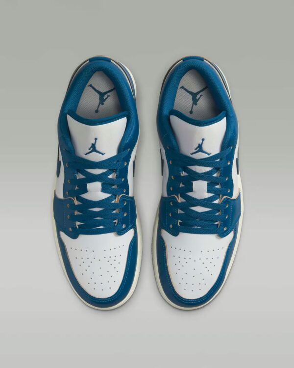 top view of blue nike aj low