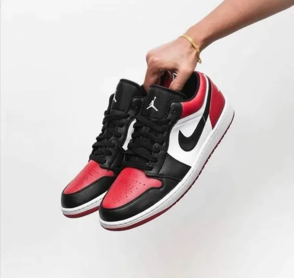 pair of nike air jordan bred toe in hands