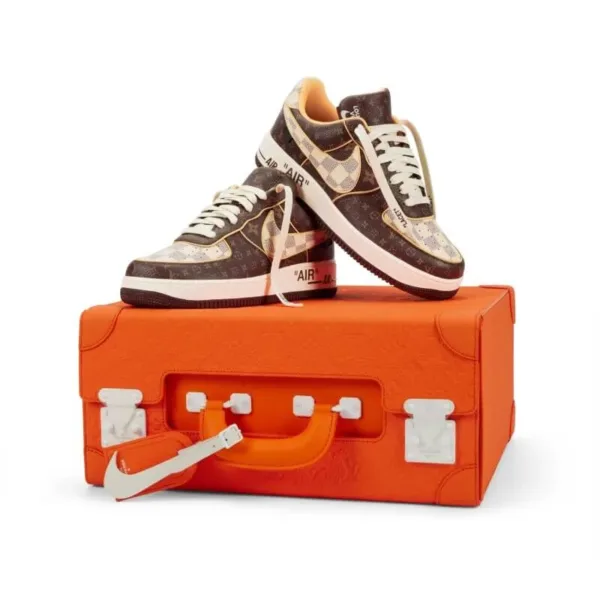 pair of nike air force lv on an orange box