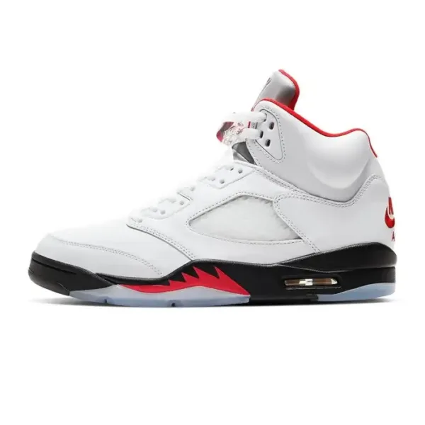 side view of jordan 5 retro fire red silver tongue