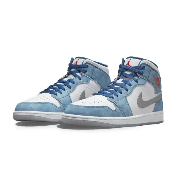 top side view of nike aj mid french blue red