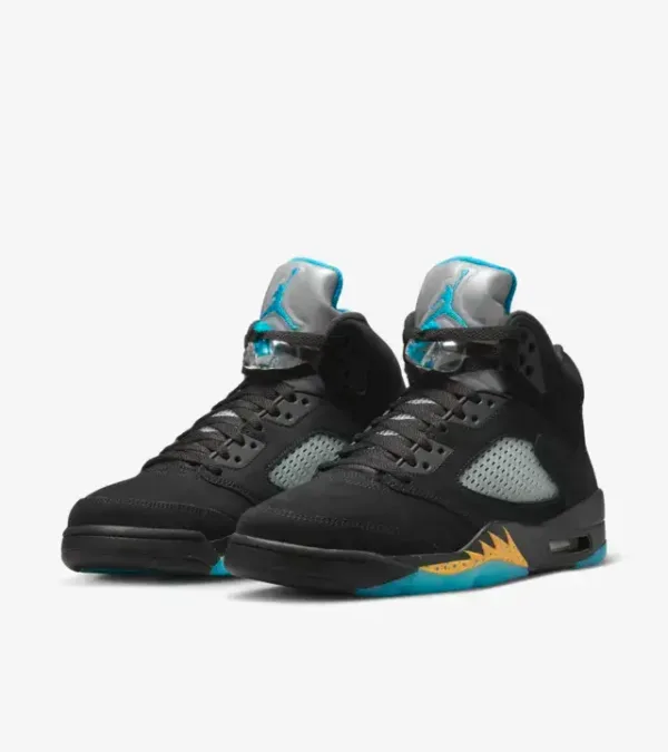 pair of jordan 5 aqua