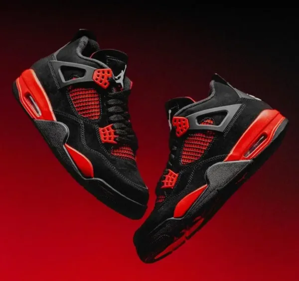 pair of jordan 4 red thunder