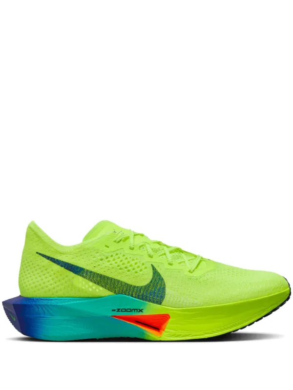 nike zoom x vaporfly 3 neon color shoes in a white background