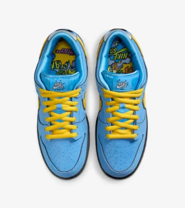 top view of nike sb dunk powerpuff girls blue color