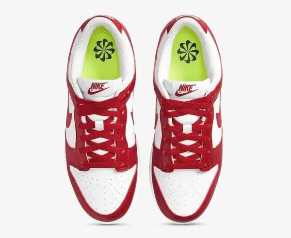 top view of red nike dunk