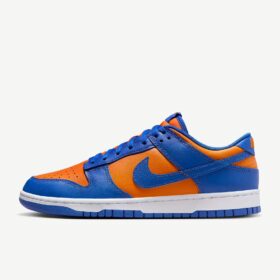 side view of orange blue nike dunk retro low