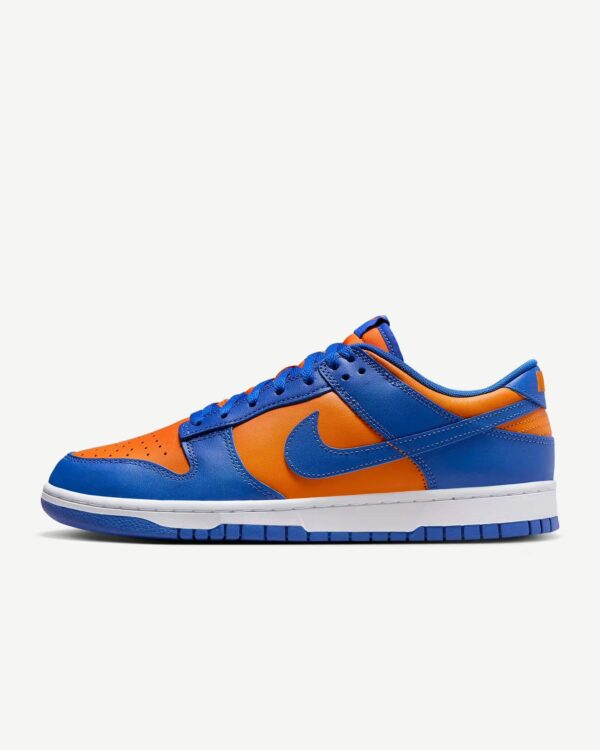 side view of orange blue nike dunk retro low