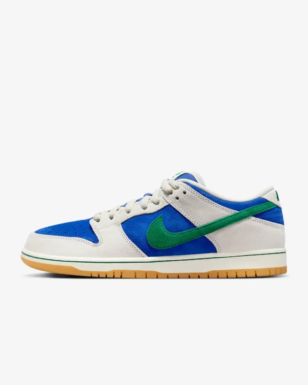 side view of blue sb dunk low pro