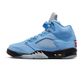 side view of unc university blue jordan 5