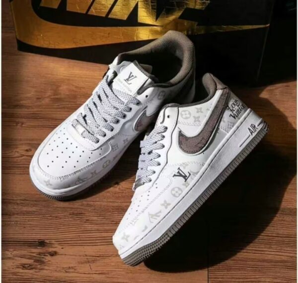 pair of nike air force x lv white grey