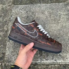 nike air force lv brown sneaker in hand