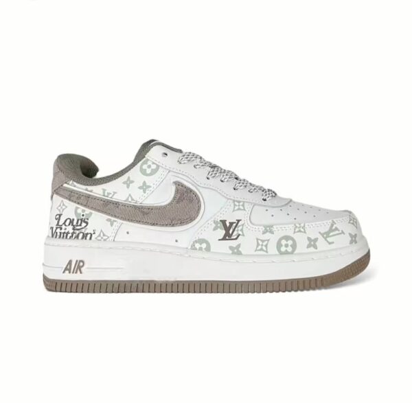 nike air force x lv white grey side view